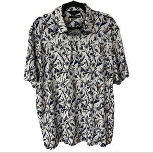 Hart Schaffner Marx Blue and White Botanical Shirt Luxury 100% Cotton